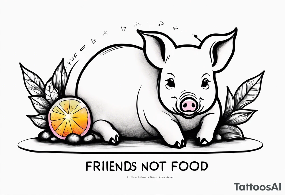 cute piglet.
with text: "friends not food" tattoo idea