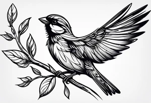 Sparrow taking off from breaking branch tattoo idea