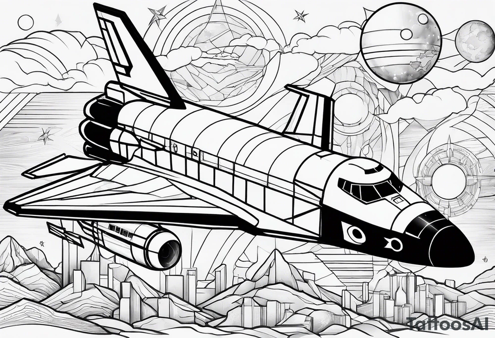 black and white space shuttle tattoo idea