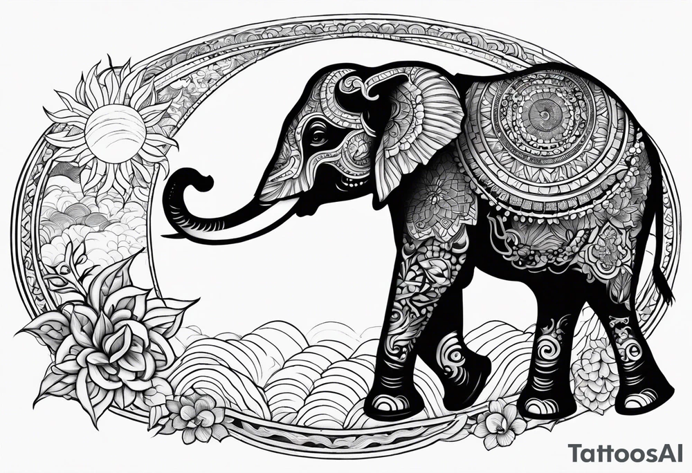 a elephant and a sun tattoo idea