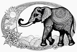 a elephant and a sun tattoo idea