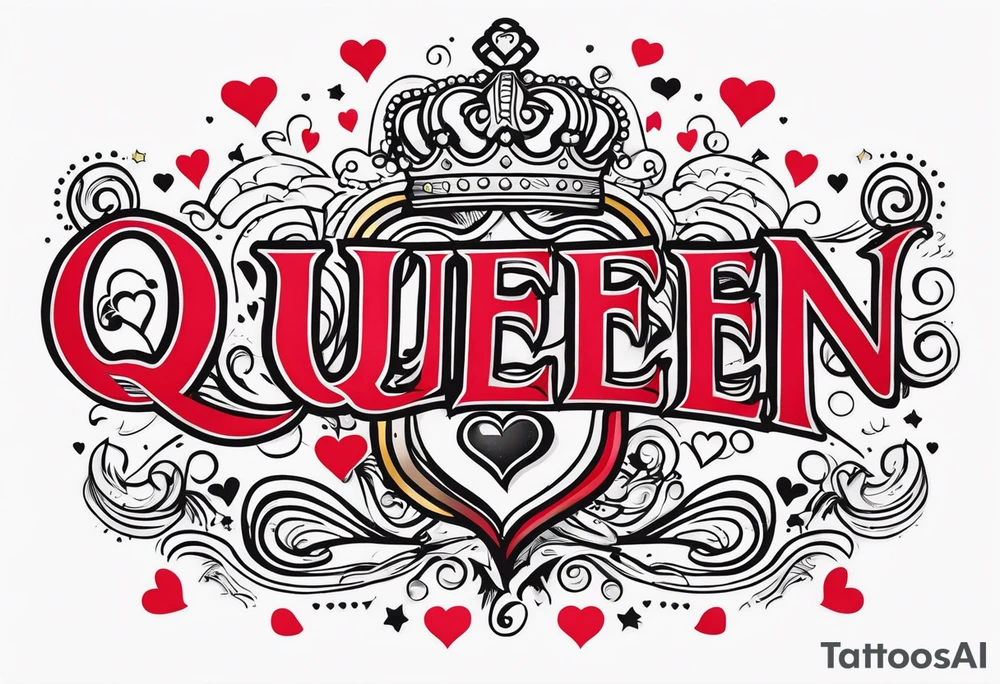 queen of hearts -on forearm - with text saying "queen starleen" tattoo idea