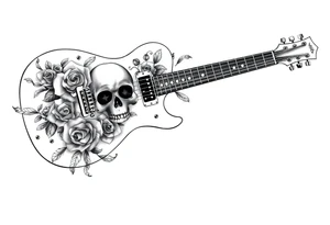 Electric guitar with skulls and roses printed on it tattoo idea