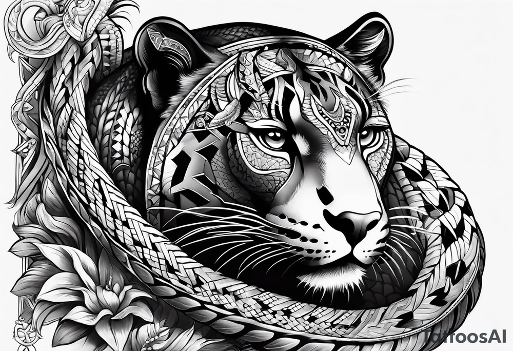 aztec black jaguar with snake tattoo idea