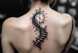 A spiral staircase leading to a clock face, where the hours are replaced by meaningful life events. tattoo idea