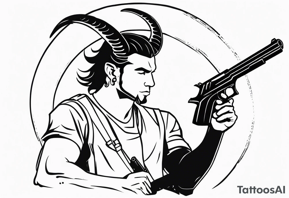capricorn man with gun tattoo idea