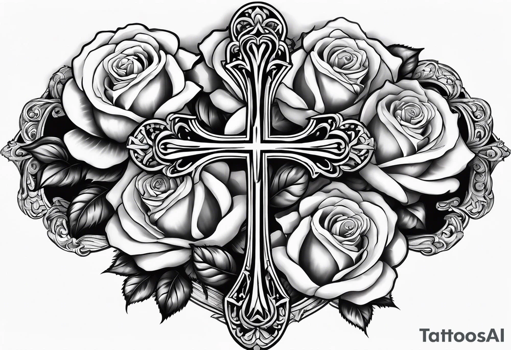 roses with a cross in the middle tattoo idea