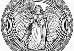 Religious, angel, powerful, forty style tattoo idea