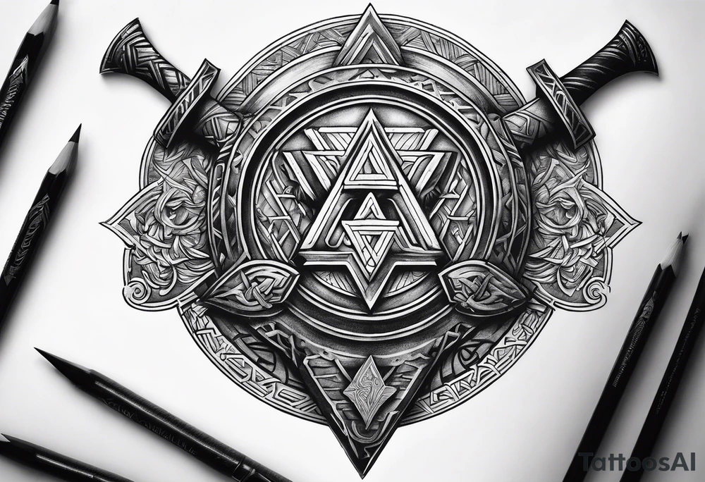 Valhalla sword shield axe Valknut tattoo idea