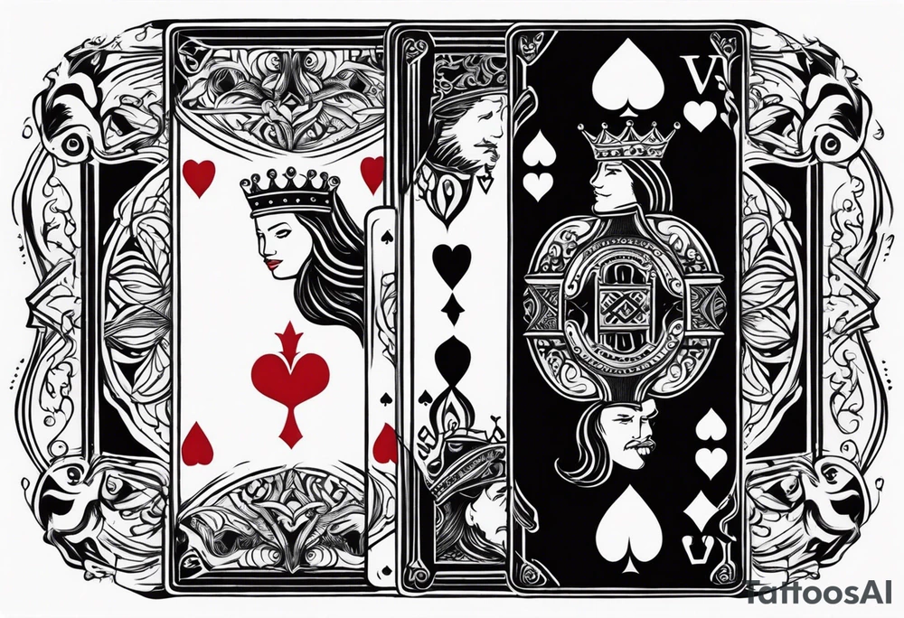 one playing card with both queen of hearts and king of spades incorporated in extreme minimalistic style tattoo idea