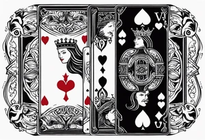 one playing card with both queen of hearts and king of spades incorporated in extreme minimalistic  style tattoo idea