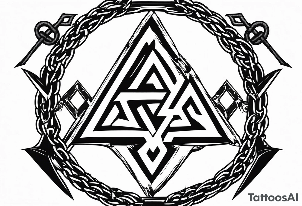 Valhalla sword shield axe barbed wire chains valknut tattoo idea