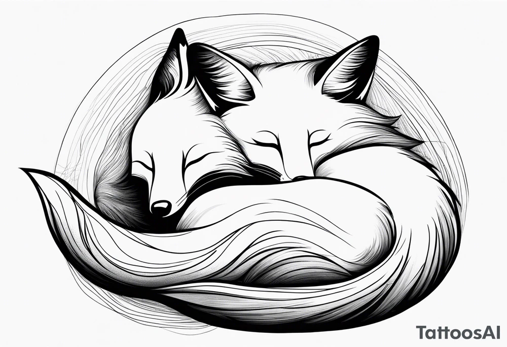 fox, curled up, sleeping, realistic, tattoo idea