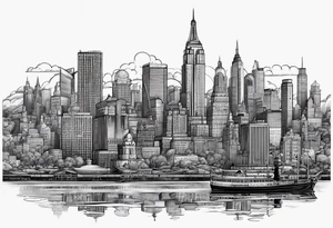 NYC skyline surrounded by the island of cuba tattoo idea