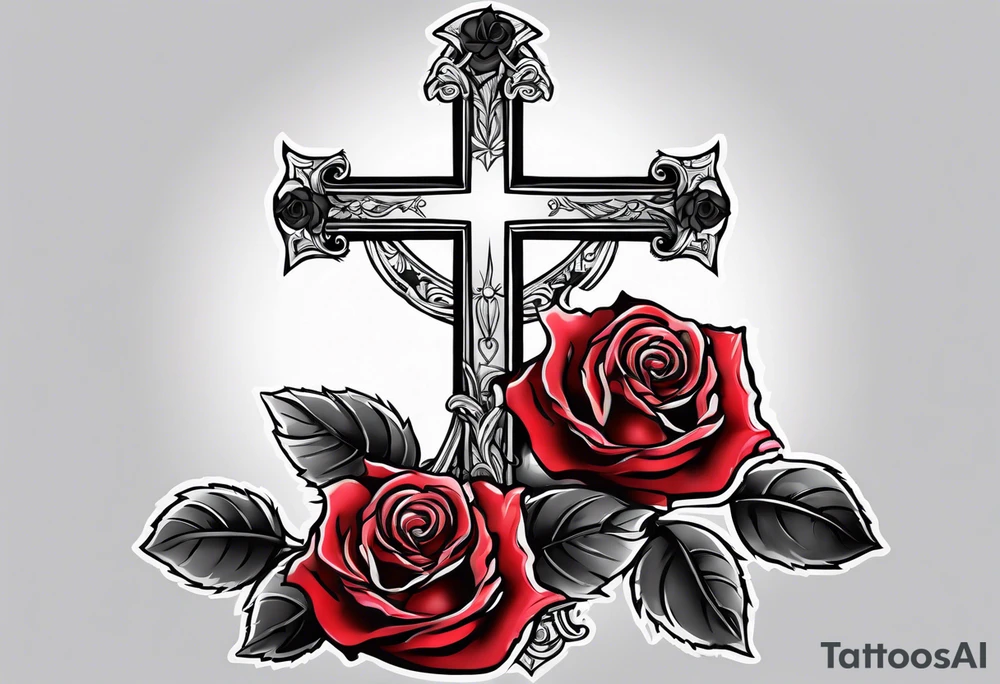 Roses wrapped around a cross tattoo idea