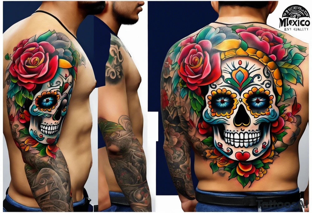 Mexico day of dead  man standing
 drink horizontal cover up tattoo idea