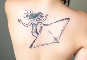 Freediving Woman with a mobula ray in the Open sea tattoo idea