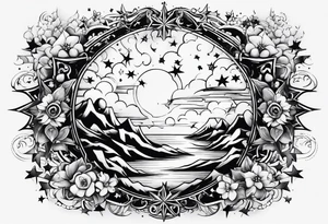 the letters tdm with different sized stars and clouds for shading tattoo idea