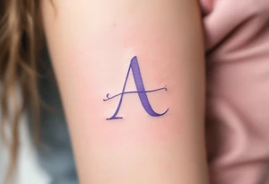 A delicate cursive "A" in soft lavender ink with a watercolor wash. tattoo idea