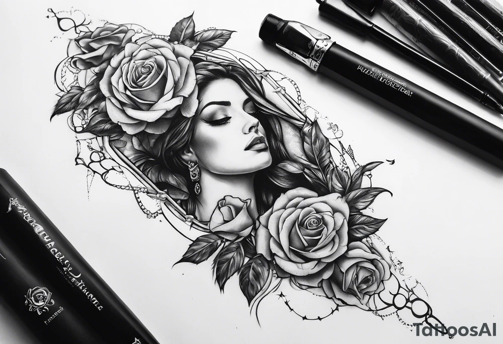 fool sleeve,, abandoned old gotic house, broken sword, roses, tattoo idea