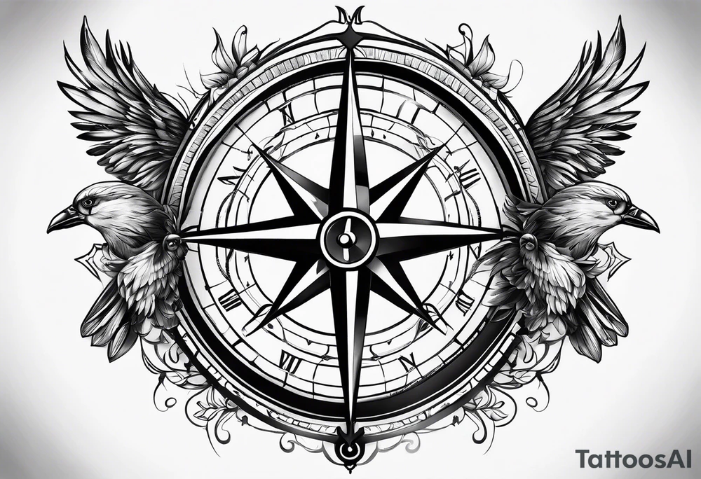 Compass with three birds tattoo idea