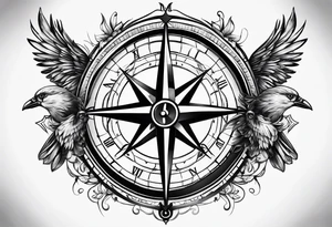 Compass with three birds tattoo idea