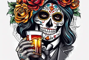 day of dead,man,standing,drink,horizontal,cover up tattoo idea