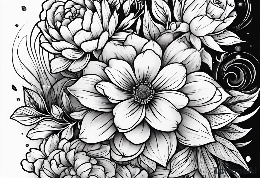 Arm sleeve dedicated to mom with multicolor flowers tattoo idea