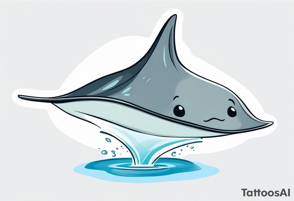 cute sting ray leaping out of water, smiling, feminine, cartoon tattoo idea