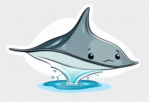 cute sting ray leaping out of water, smiling, feminine, cartoon tattoo idea