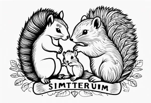 Draw a squirrel and an hedgehog accompanied by the writing “simul in aeternum” tattoo idea