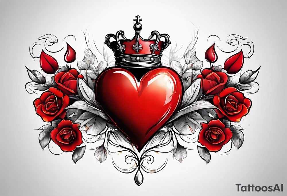 Red heart with a golden crown above it tattoo idea