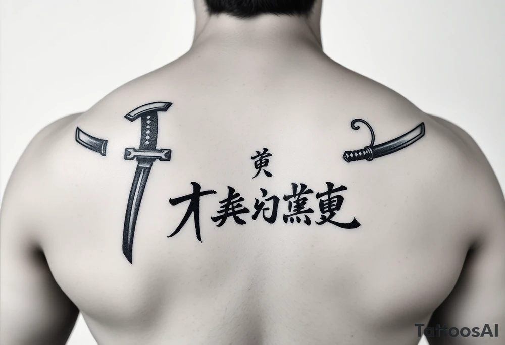 Katana and fabled written in korean tattoo idea