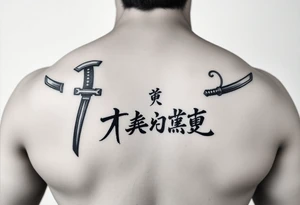Katana and fabled written in korean tattoo idea