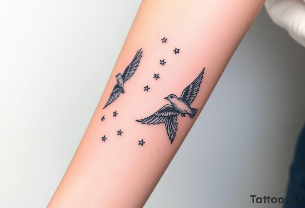 birds flying to the stars tattoo idea