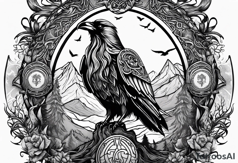 odin and his ravens on Yggdrasil tattoo idea