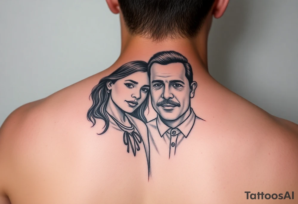 2 daughters and father in geometric tattoo idea