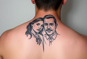 2 daughters and father in geometric tattoo idea