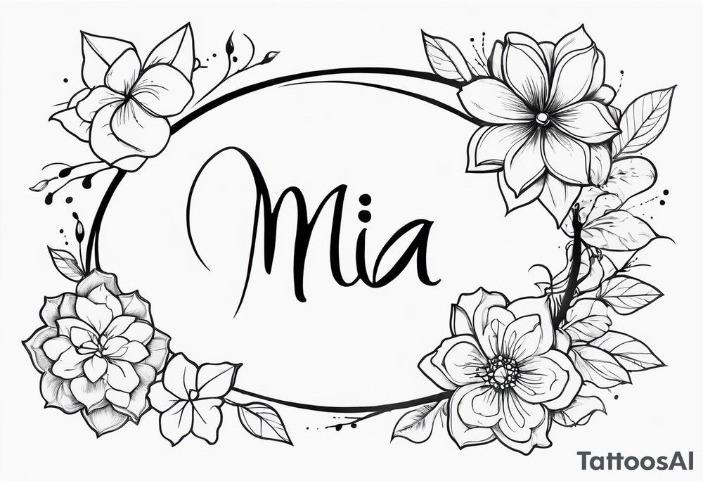 "Design a meaningful tattoo for my daughter Mia, born on June 28, 2011. Incorporate her name 'Mia' with symbols of love, such as a heart or infinity sign. Include elements representing her birthday, like a moon and stars for June (Cancer zodiac sign), and a blooming flower, such as a rose or lily, to symbolize her growth and beauty." tattoo idea