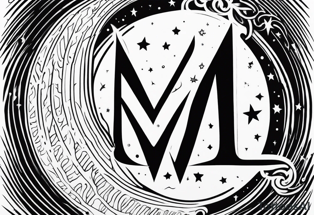 Moon and letter M tattoo idea
