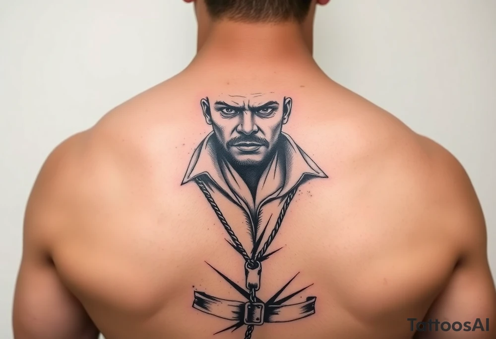 powerful man in a strait jacket tattoo idea