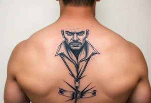 powerful man in a strait jacket tattoo idea