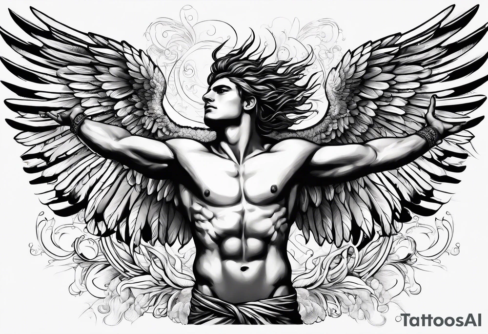 icarus greek design falling into an rainbow tattoo idea