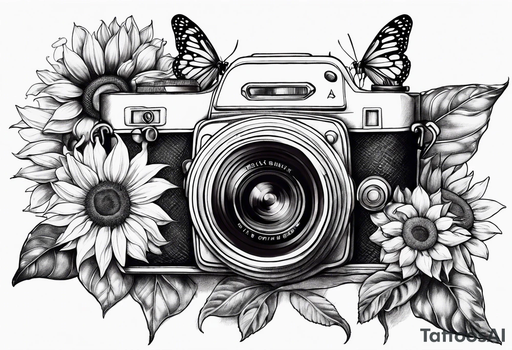Butterfly, sunflower, camera, book tattoo idea
