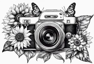 Butterfly, sunflower, camera, book tattoo idea