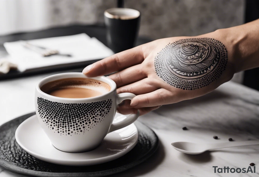 A concha being dipped in coffee by muscular hand tattoo idea