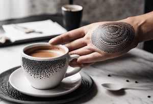 A concha being dipped in coffee by muscular hand tattoo idea