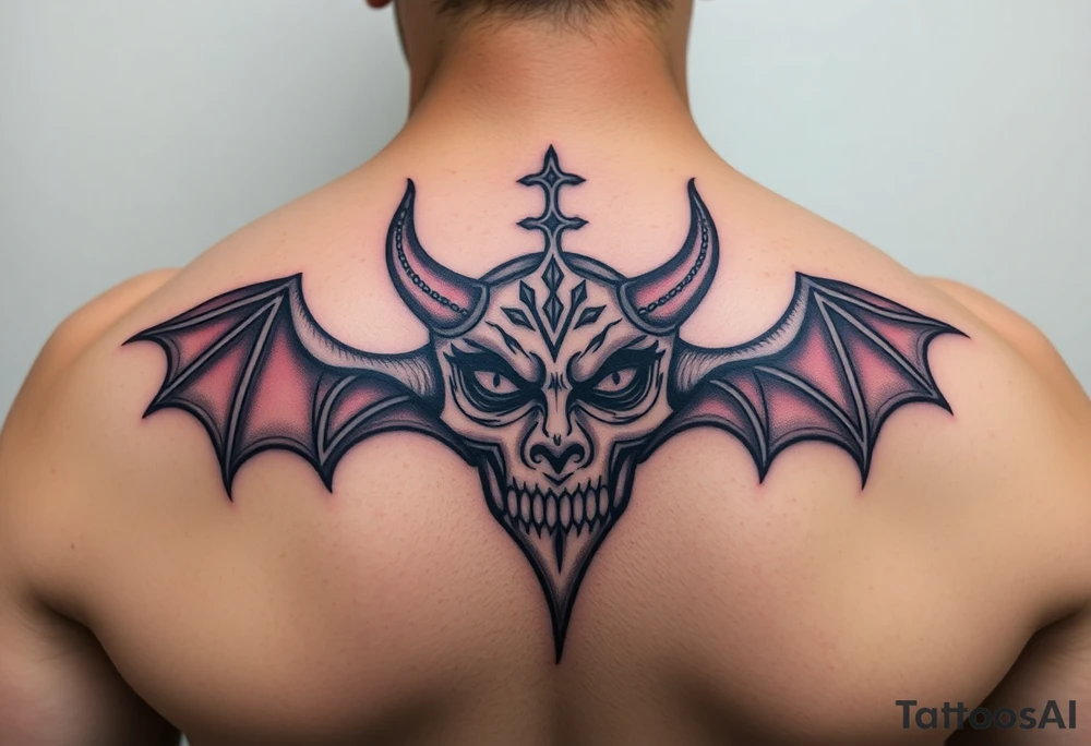 Devil, worshiping symbols on face tattoo idea