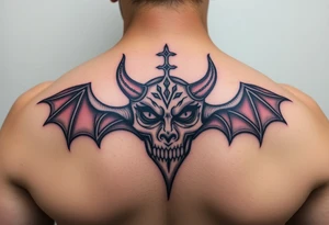 Devil, worshiping symbols on face tattoo idea