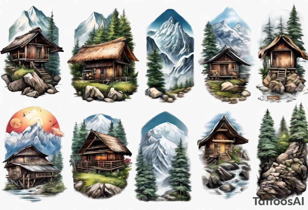 a hut in the mountains tattoo idea
